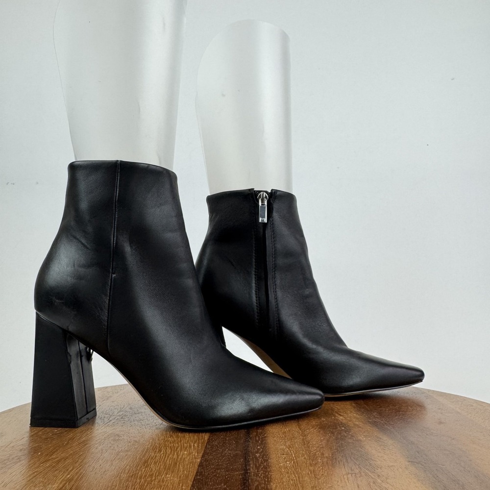 Womens Marc Fisher LTD Yanara Black Leather Heeled Ankle Booties Size 7 M GUC
